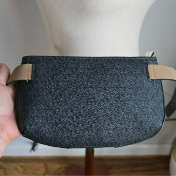 Michael Kors, New, MK Gray Black Logo Pebbled Leather Belt Bag, Small, Medium - Picture 11 of 12